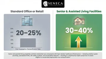 Senior living versus standard office building cost segregation reclassification rate comparison chart