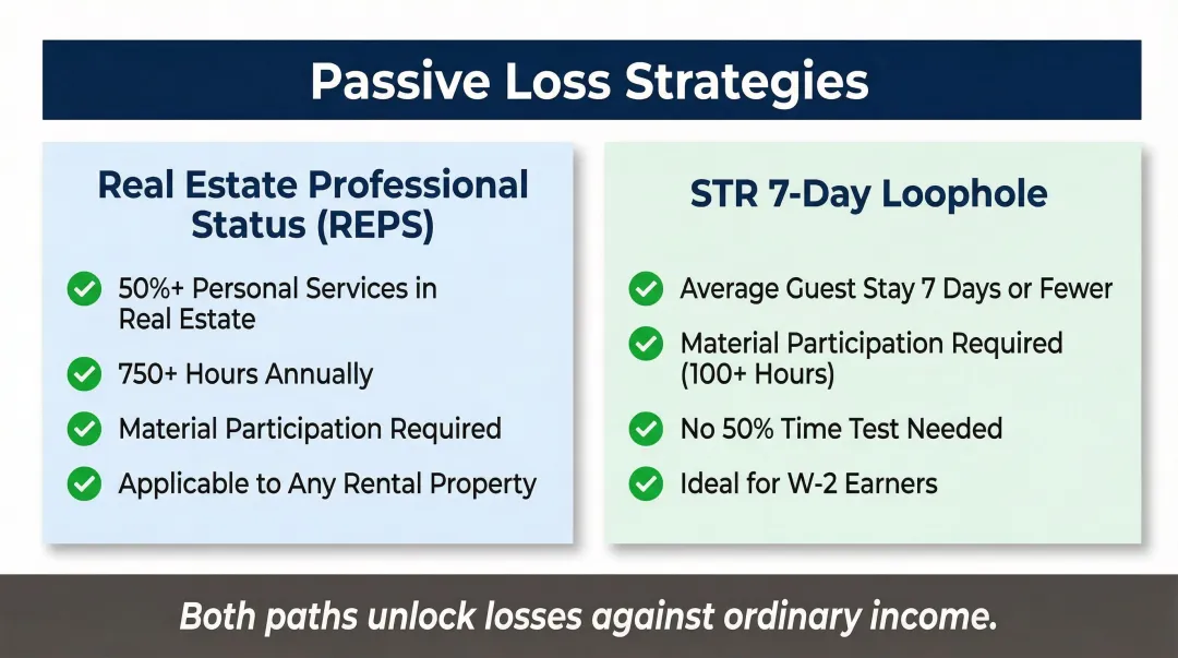REPS versus short-term rental loophole passive loss qualification comparison chart