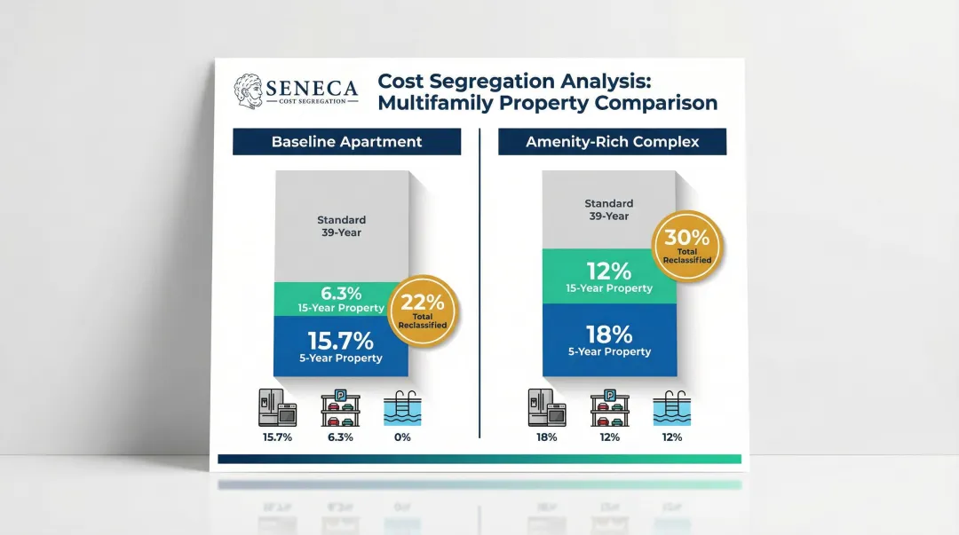 Multifamily property cost segregation reclassification percentages by depreciation class breakdown