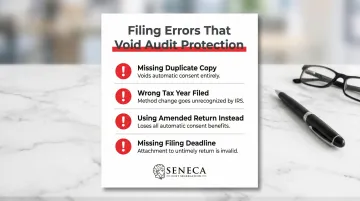 Four critical Form 3115 filing errors that eliminate audit protection infographic