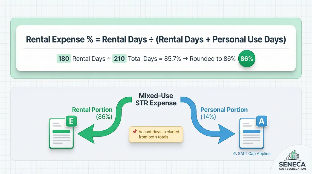 Short-term rental mixed-use property expense allocation formula and schedule routing diagram