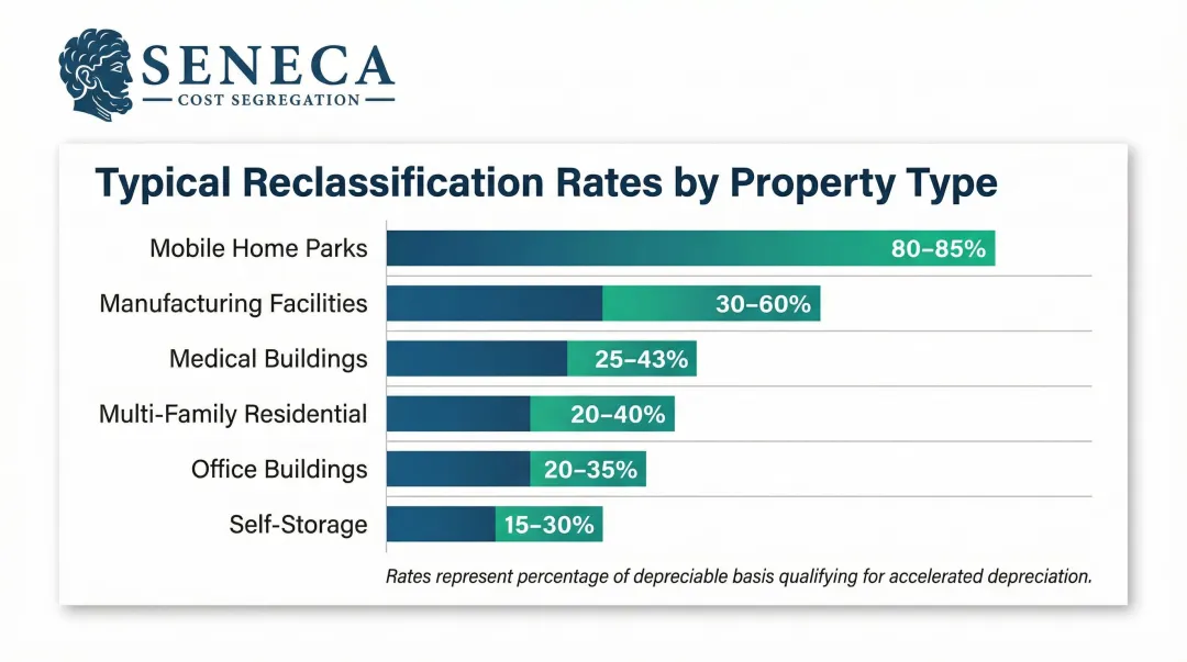 Cost segregation reclassification rates by commercial industrial and residential property type