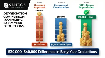 Standard versus component versus bonus depreciation deduction comparison infographic