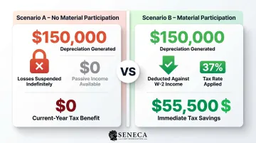 Cost segregation passive versus material participation tax savings scenario comparison