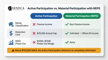 Active participation versus material participation REPS rental loss deduction comparison chart