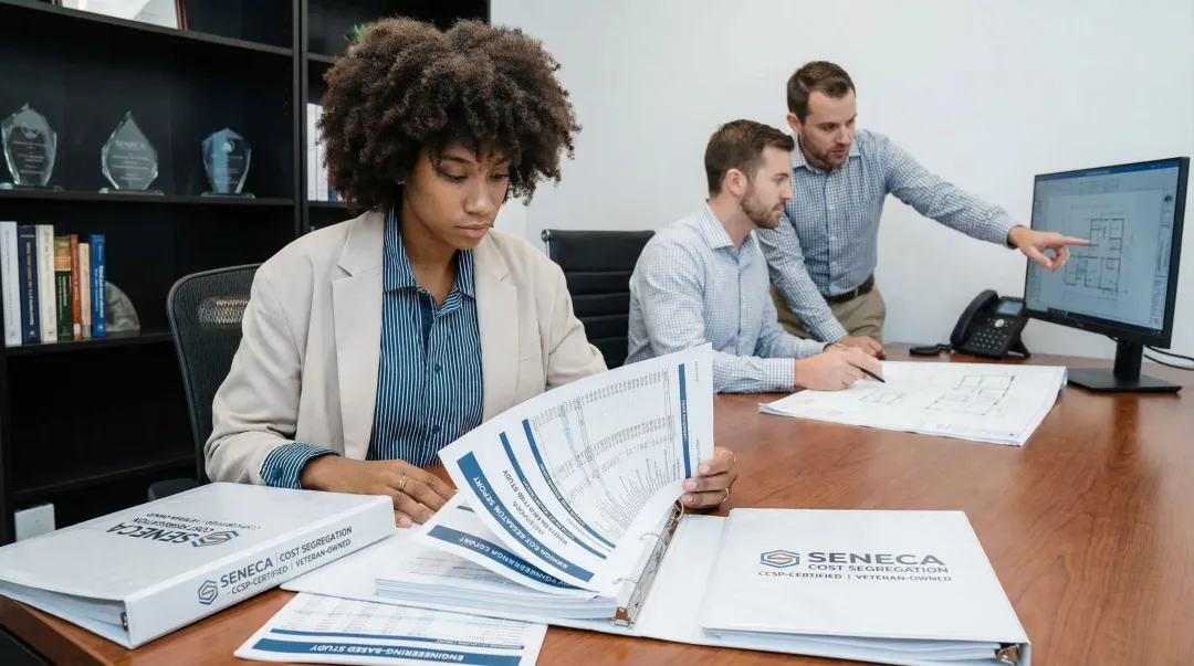 Seneca Cost Segregation engineering team reviewing retroactive study analysis and documentation