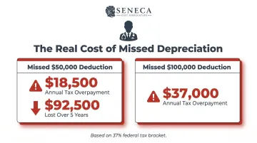 Annual tax overpayment cost comparison for physicians missing depreciation deductions infographic