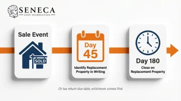 1031 exchange timeline showing 45-day identification and 180-day closing windows