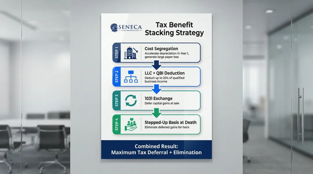 4-step real estate tax benefit stacking strategy from cost segregation to stepped-up basis