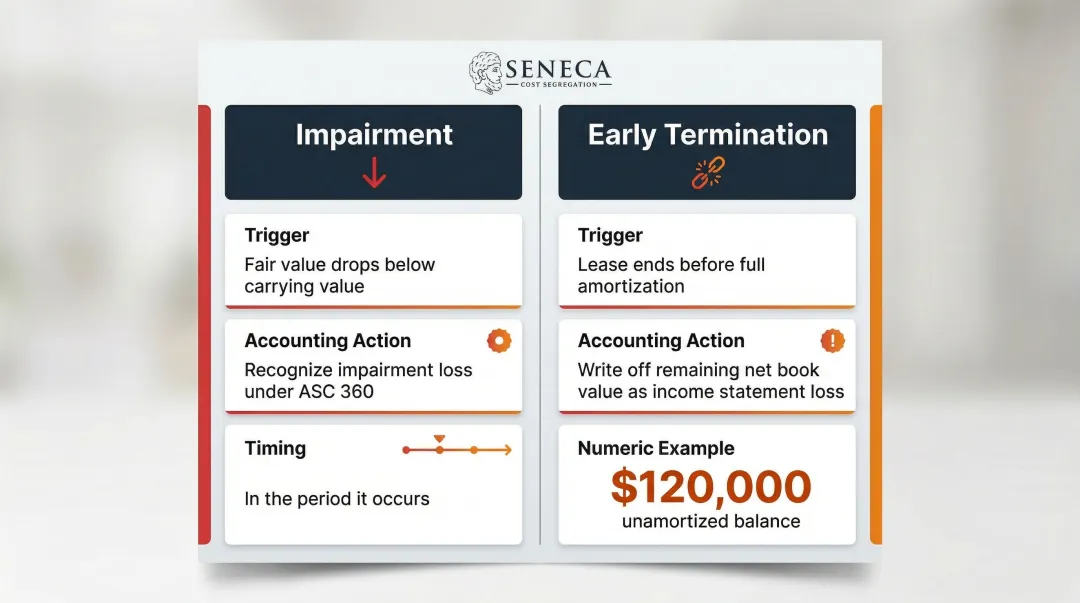 Leasehold improvement accounting treatment for impairment versus early lease termination scenarios