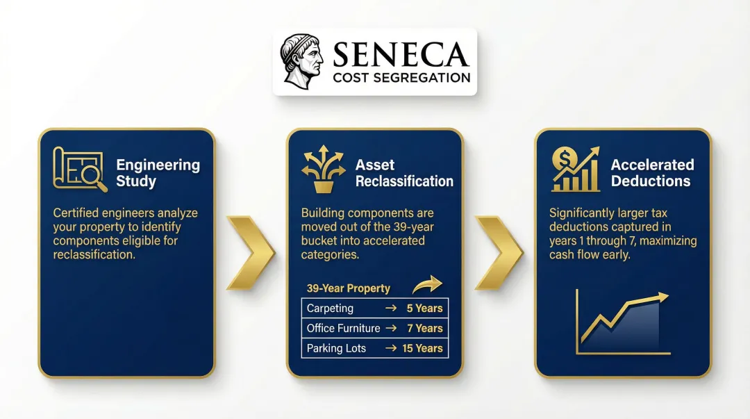 Cost segregation three-step reclassification process from 39-year to accelerated depreciation schedules