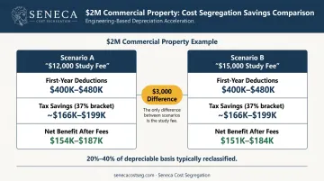 Cost segregation study ROI comparison showing net investor benefit at different fee levels