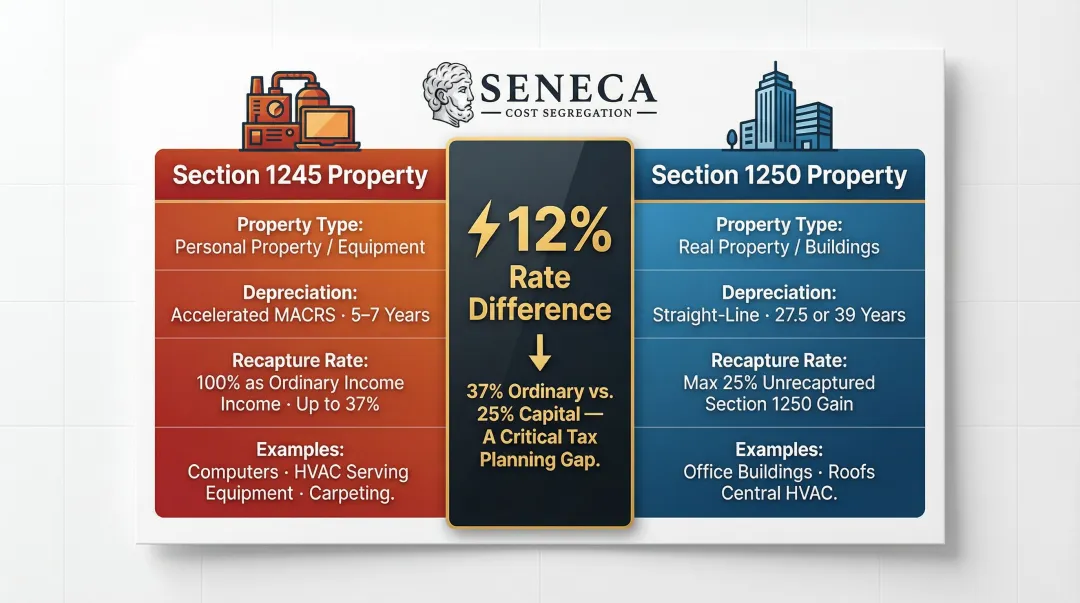 Section 1245 versus Section 1250 property recapture tax rate side-by-side comparison