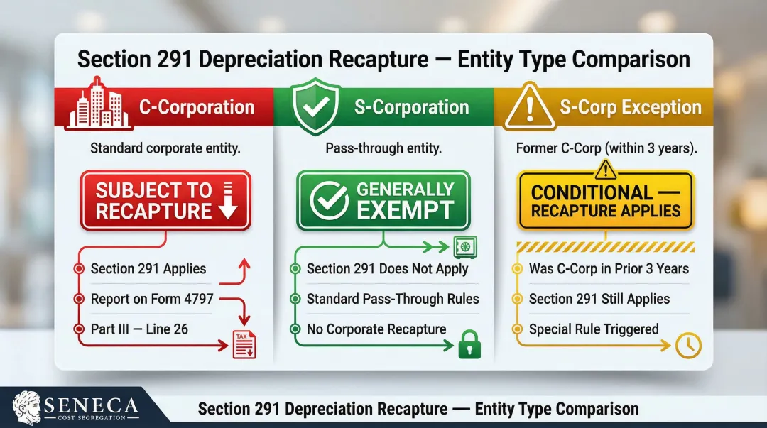 Section 291 recapture rules by entity type C-corp S-corp comparison chart