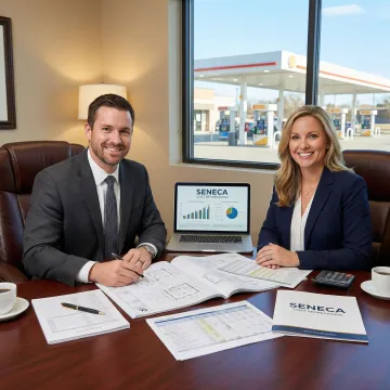 Tax professional reviewing cost segregation report for a gas station property