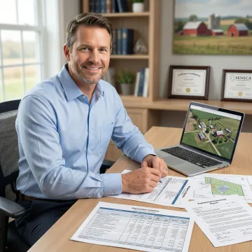 Engineer reviewing cost segregation report for a rural farm property