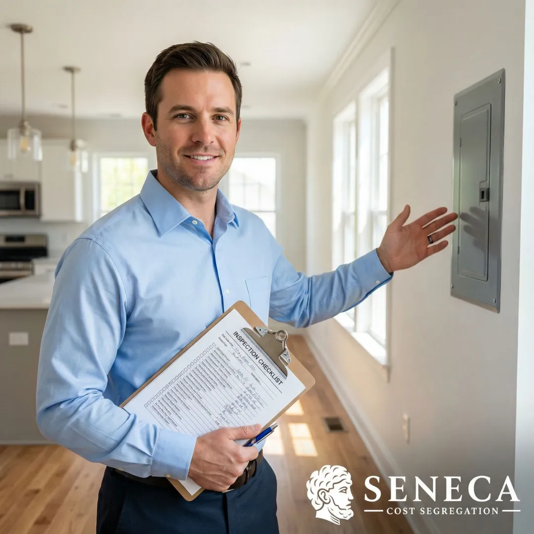Cost segregation engineer completing a property inspection and report for a single family home