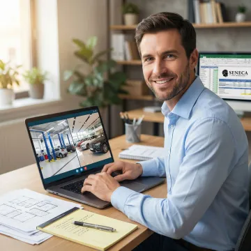 Cost segregation engineer conducting a virtual property tour of an auto dealership via video call