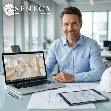 Engineering team conducting a virtual property inspection of an assisted living facility