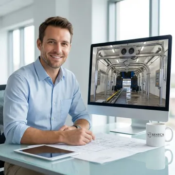 Engineer conducting a virtual property inspection of a car wash facility