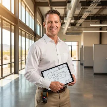 Engineer performing property inspection and analysis for cost segregation study