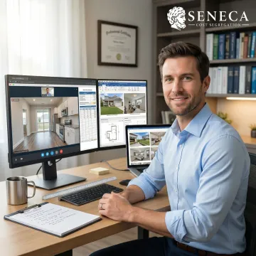 Seneca Cost Segregation engineer conducting a virtual property inspection via video call