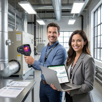 Engineering team conducting energy efficiency analysis for 179D certification