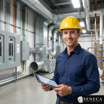 Engineer examining building mechanical systems and infrastructure components