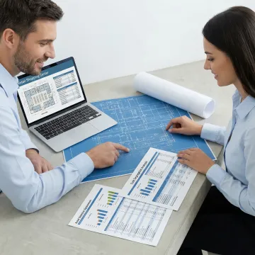 Engineering team reviewing cost segregation study documents for a shopping center