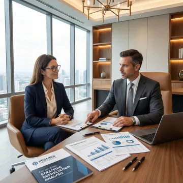 High-income real estate investor reviewing tax strategy documents with a financial advisor