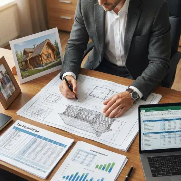 Cost segregation engineer reviewing cabin property documentation and depreciation schedules
