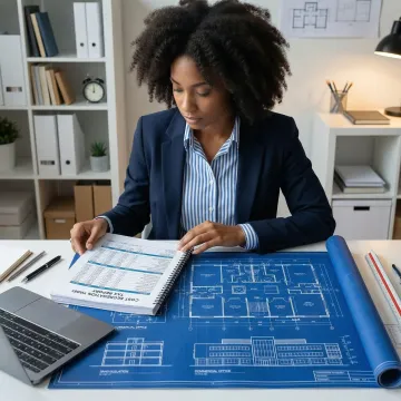 Professional engineer reviewing cost segregation report for a commercial office building