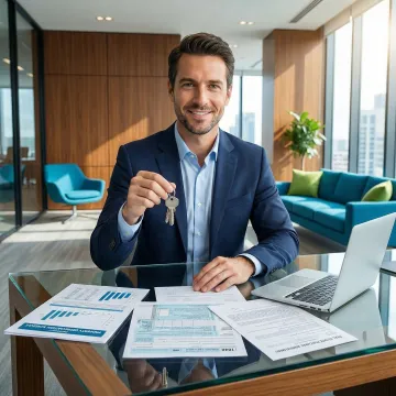 Engineer reviewing property depreciation schedules and tax documents at a desk