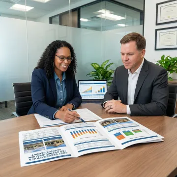 Real estate investor reviewing tax depreciation savings report with financial advisor