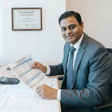 Licensed engineer reviewing cost segregation study documents for a Massachusetts commercial property