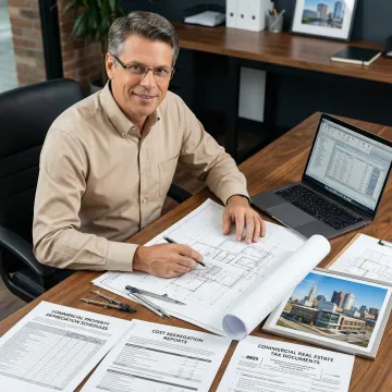 Cost segregation engineer reviewing property depreciation schedules for an Ohio real estate investment