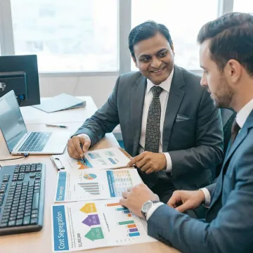 Cost segregation specialist presenting tax savings report to a Washington real estate investor