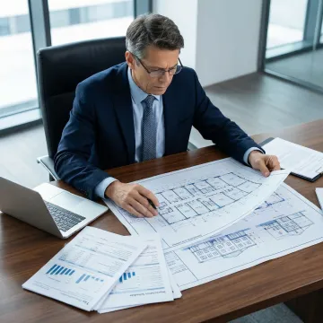 Cost segregation engineer reviewing Indiana commercial property blueprints for tax savings analysis