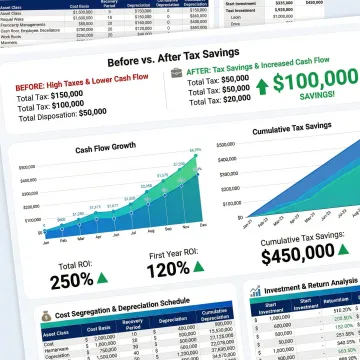 Financial charts showing dramatic cash flow improvement from asset reclassification strategy