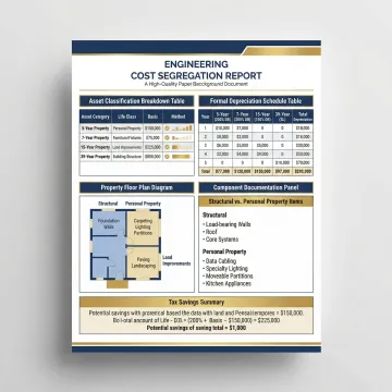 Detailed cost segregation report showing depreciation schedules and tax savings breakdown