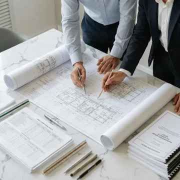 Engineering team analyzing property blueprints for cost segregation classification