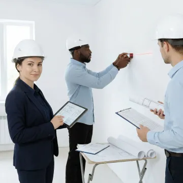 Engineering team conducting detailed property analysis with advanced measurement tools and digital documentation