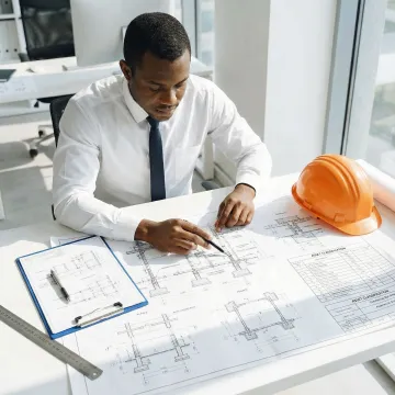 Professional engineer conducting detailed asset class determination analysis on commercial property blueprints