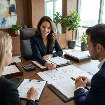 Professional tax consultant reviewing real estate property documents and financial reports