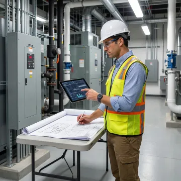 Professional engineer analyzing building components for depreciation consulting