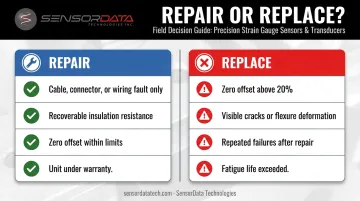 Load cell repair versus replace decision comparison chart with key criteria for each