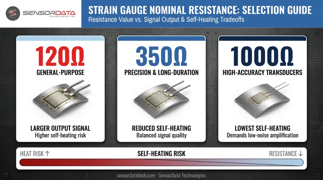 Strain gauge nominal resistance comparison 120 ohm 350 ohm 1000 ohm trade-offs