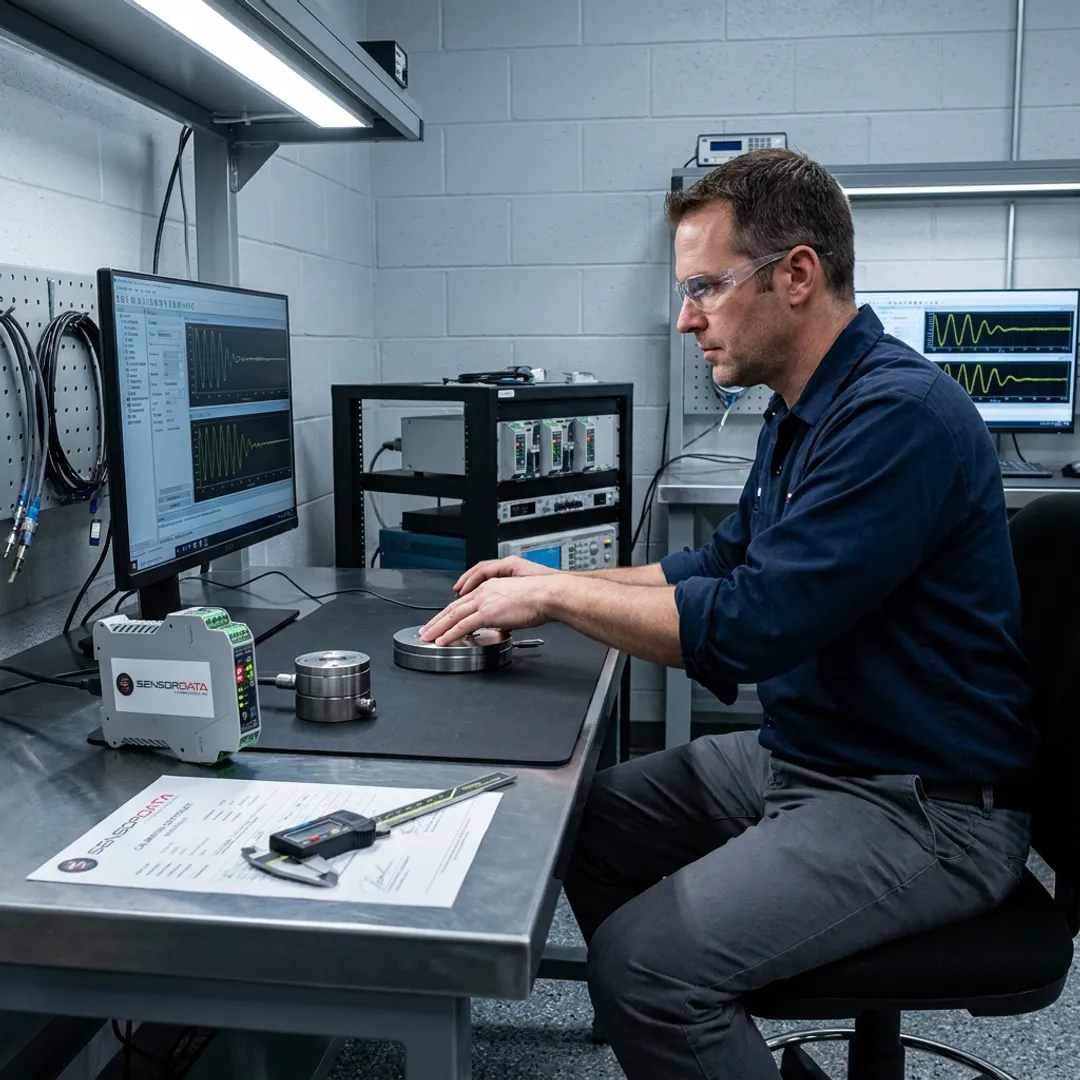 Engineer reviewing a calibrated sensor measurement system