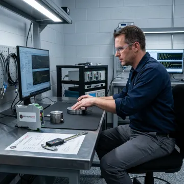 Engineer reviewing a calibrated sensor measurement system