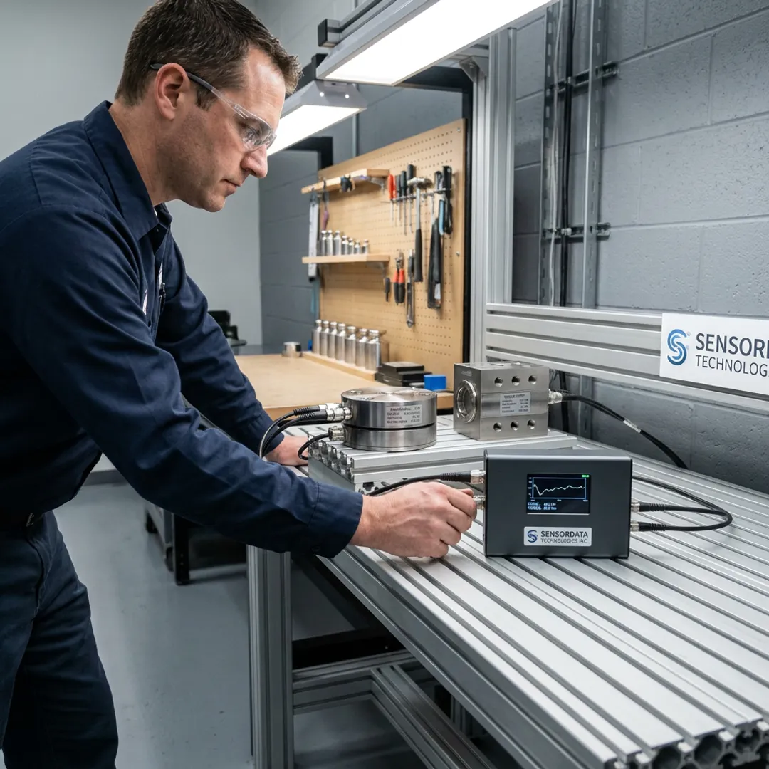 Precision instrumentation sensors on an industrial test bench